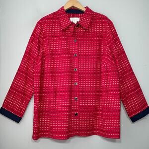 CJ Banks Womens Plus Size 2X Red White Blue Button Up Over Shirt Shacket Country